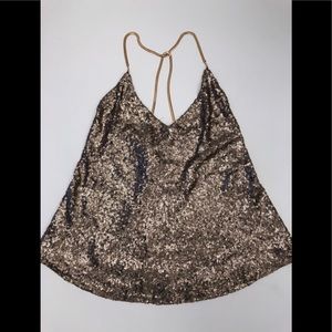 Champagne Sequined top with gold chain straps